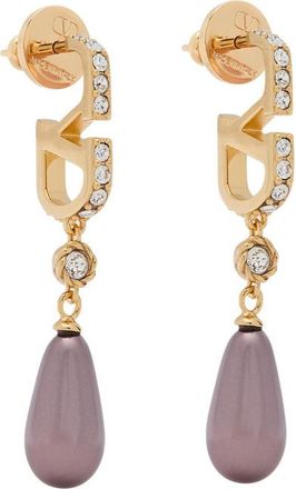 Valentino Garavani Vlogo Crystal-embellished Drop Earrings - Gold - One Size