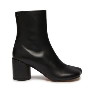 Maison Margiela Schoenen, Dames, Zwart, 38 EU, Leer, Zwarte Leren Hoge Blokhak Schoenen