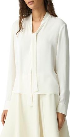 Theory Tie Neck Silk Shirt in Ivory at Nordstrom Rack, Size Medium
