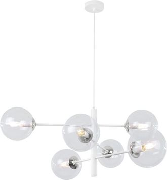 OEM L&aacute;mpara Colgante Vicenza Blanca Cromada 6 L&aacute;mpara Plana Transparente E14