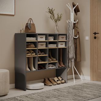 Vicco Armario Para Zapatos Hermia, Antracita/roble Dorado, 104.2 X 99 Cm Con 16 Compartimentos Abiertos, Vicco