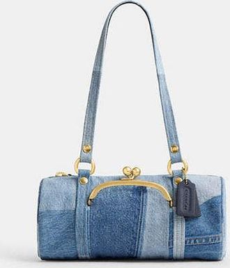 Coach Kisslock Barrel Bag 28 In Repurposed Denim