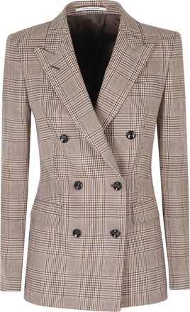 Tagliatore Dark Brown Double-Breasted Prince Of Wales Polyester-Blend Blazer