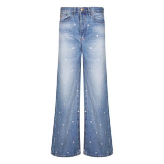 Lois Wide Jeans, female, Blue, Size: W27 Crystal-embellished Floral-motif Jeans
