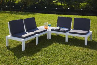 OEM Progarden Tresillo Molok &43 Cojines Blanco Conjunto, Conjunto Molok &43 Cojines Blancocompuesto De 4 M&oacute;dulos Asiento Con Respaldo1 M&oacute;dulo Mesitacojin
