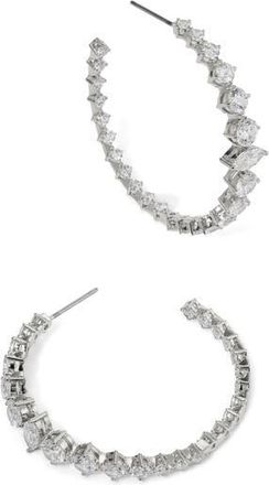 Nadri Graduated Cubic Zirconia Inside Out Hoop Earrings in Rhodium at Nordstrom Rack