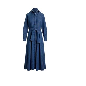 Polo Ralph Lauren Kleedjes, Dames, Blauw, 2Xs, Katoen, Chambray overhemdjurk met strikceintuur