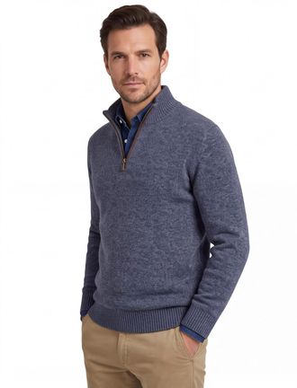 A Fish Named Fred katoenen A Fish Named Fred halfzip trui blauw effen slim fit