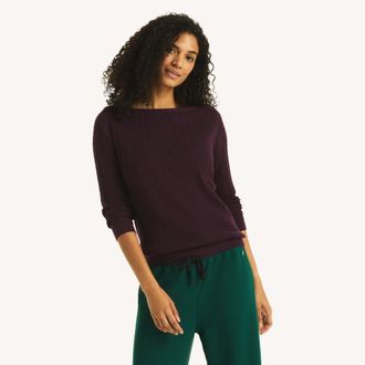 Nautica Womens Cable Boatneck Sweater