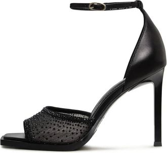 Cesare Gaspari Luxe Crystal Enkelband Hakken - Zwart - Dames - Sandalen met hakken - Zwart - 37 EU - Leer - Schoenen