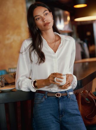 Contemporaine Womens Puff-sleeve satin shirt