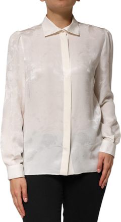 Dolce & Gabbana White Silk Long Sleeves Collared Shirt Womens Top