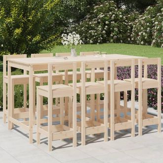 vidaXL Set De Mesa Y Taburetes Altos Jard&iacute;n 9 Pzas Madera Maciza Pino Vidaxl