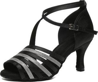 Minitoo Cross Strap Dance Heels for Women High Heel Prom Evening Sandals Shoes L632 Black 7.5cm Heel UK 2.5