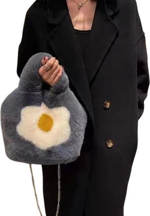 Generic Imitation rabbit hair omelette handbag womens chain crossbody handbag(dark grey)