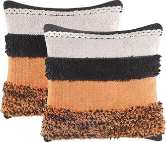 Beliani Conjunto De 2 Cojines Funda Extra&iacute;ble 45 X 45 Cm Algod&oacute;n Multicolor Mihalgazi