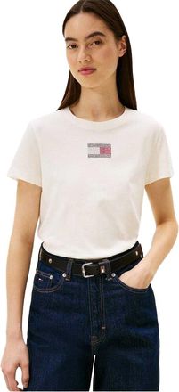 Tommy Jeans Dames-T-shirt met strass-logo, normale pasvorm (Antiek Wit)