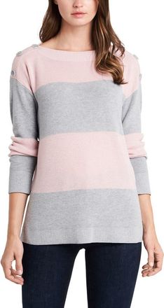 Vince Camuto Button Shoulder Stripe Sweater in Soft Pink at Nordstrom, Size X-Large