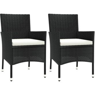 vidaXL Sillas De Jard&iacute;n Con Cojines (2 Unidades), Rat&aacute;n Sint&eacute;tico Negro (solo Reino Unido, Irlanda, Finlandia Y Noruega) Vidaxl