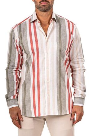 Maceoo Fibonacci Marthy Contemporary Fit Button-Up Shirt in White/multi at Nordstrom, Size 4