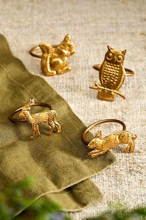 Terrain Golden Animals Napkin Rings, Set of 4