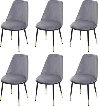 Hhg Lote De 6 Sillas De Comedor Hhg-824, Silla Silla De Cocina, Metal, Gris, Patas Negras, Terciopelo