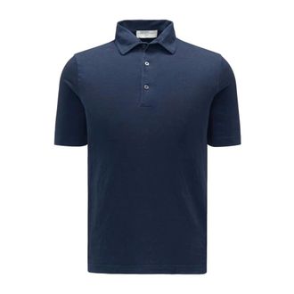 FILIPPO DE LAURENTIIS Polo Shirts, male, Blue, L, Indigo Linen Short Sleeve Polo Shirt