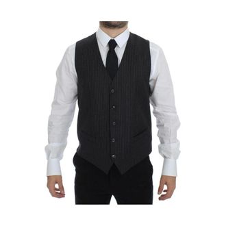 Dolce & Gabbana Kostuums, Heren, Zwart, M, Wol, Grijze Gestreepte Jurk Vest