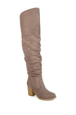 Journee Collection Kaison Wide Calf Ruched Tall Boot - Wide Calf in Taupe at Nordstrom Rack, Size 9.5 Wide Calf