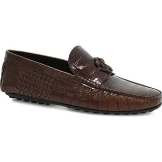 Roberto Cavalli Cocco Woven Croc Embossed Driving Loafer in Cacao at Nordstrom, Size 13