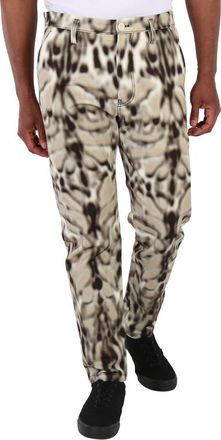 Roberto Cavalli Mens Natural / Off White Blurred Lynx Print Trousers, Brand Size 50 (Waist Size 34)