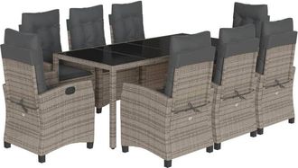 vidaXL Set Comedor Jard&iacute;n 9 Pzas Y Cojines Rat&aacute;n Sint&eacute;tico Gris Vidaxl