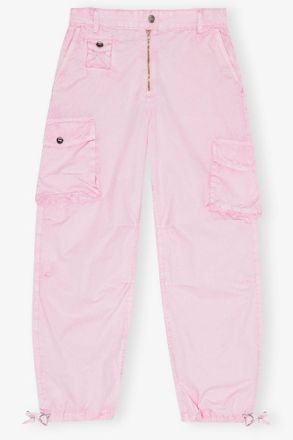 Ganni Pink Washed Cotton Twill Pants - Size 34 Organic