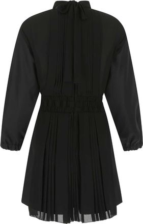Prada Womens Pleated Re-Nylon And Crepe Dress Black Polyester