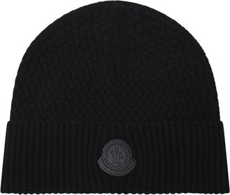 Moncler Ribbed Knit Muts - unisex - Hoeden - Zwart - ONE Size - Wol - Accessoires