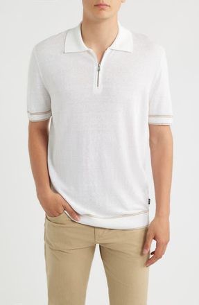 BOSS Norberto Linen Blend Short Sleeve Sweater in White at Nordstrom, Size Xx-Large