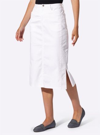 Casual Looks Jeansrock CASUAL LOOKS, Damen, Gr. 19, wei&szlig;, 97% Baumwolle, 3% Elasthan, unifarben, wadenlang, R&ouml;cke Jeansrock