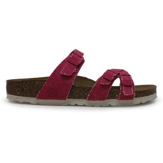 Birkenstock Franca Rivet Logo Textile Unisex Comfort Sandals - Vegan Canvas Fuchsia Tulip - Size:UK 4.5
