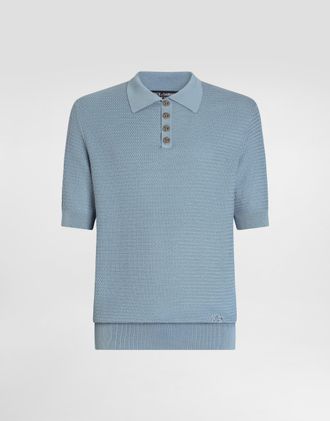 Dolce & Gabbana Silk Polo Shirt - Man Sweaters And Cardigans Azure 44