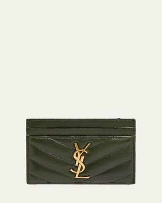 Saint Laurent YSL Monogram Card Case in Quilted Smooth Leather