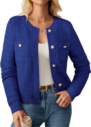 Grace Karin Cozy Cardigans for Women Classic Wedding Guest Birthday Long Sleeve Knit Cardigans Buttons Autumn Winter Outerwear Royal Blue S