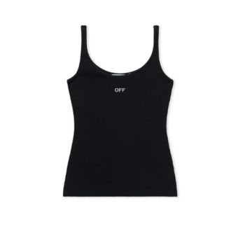 Off-white Sleeveless Tops, female, Black, Size: M Ribbed Scoop-Neck Tank Top