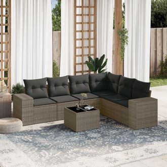 vidaXL Vidaxl - Set De Sof&aacute;s De Jard&iacute;n 7 Piezas Con Cojines Rat&aacute;n Pe Gris