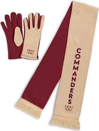 WEAR by Erin Andrews Womens WEAR by Erin Andrews Washington Commanders Tonal Microcheck Scarf & Glove Set in Tan at Nordstrom