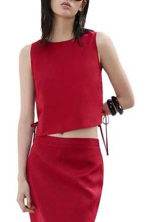 Mango Side Bow Sleeveless Linen Top in Red at Nordstrom, Size Xx-Large