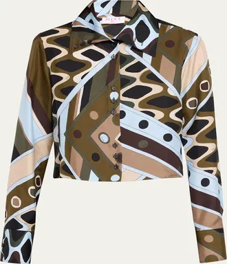 Pucci Vivara Silk Twill Crop Button-Down Shirt