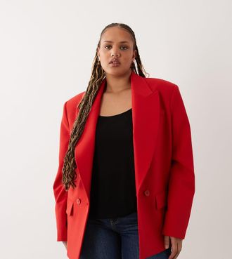 Asos Curve - Blazer doppiopetto con spalle pronunciate rosso