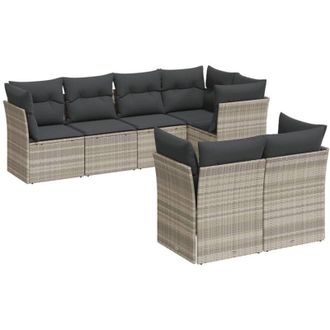 vidaXL Set De Sof&aacute;s De Jard&iacute;n 7 Pzas Con Cojines Rat&aacute;n Pe Gris Claro Vidaxl