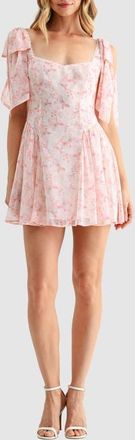 All in Favor Tie Shoulder Fit & Flare Minidress in Pink Floral at Nordstrom, Size X-Large