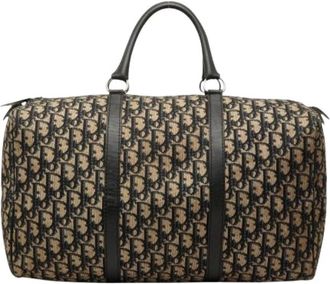 Dior Pre-owned Trotter Canvas Leather Boston Bag - Dames - Vintage Weekendtas - Beige - ONE Size - Leer - Vintage